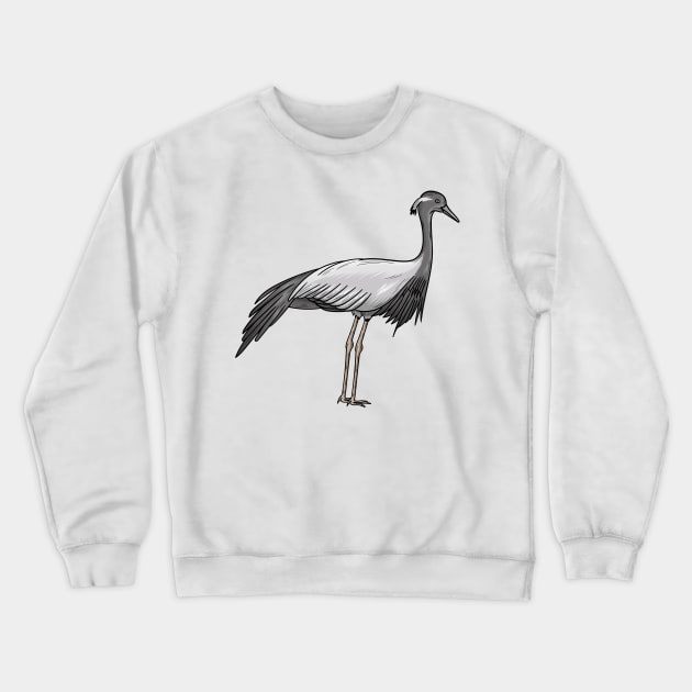 Demoiselle crane bird cartoon illustration Crewneck Sweatshirt by Cartoons of fun